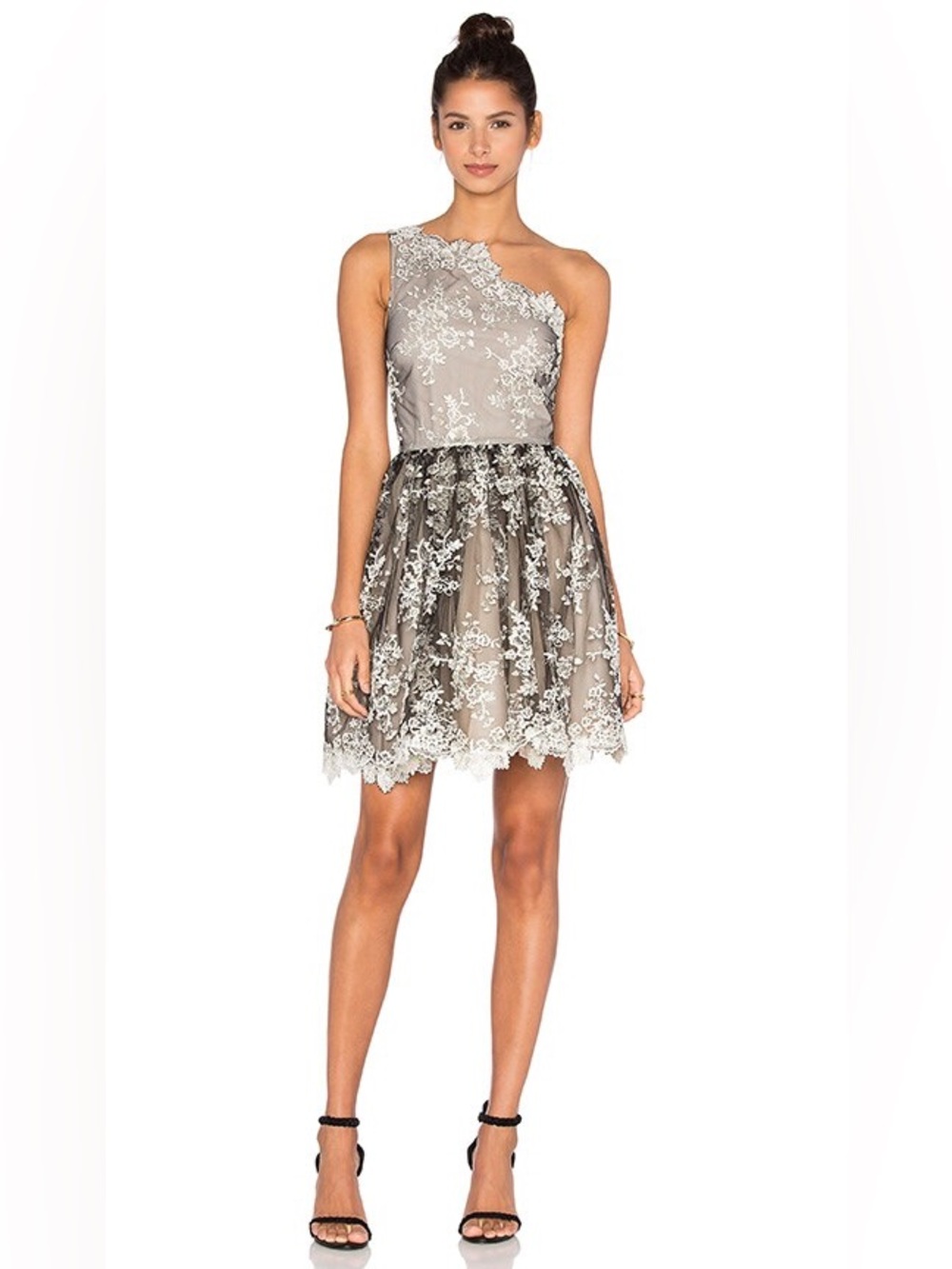ALICE + OLIVIA Monochrome Embroidered One-Shoulder Morganne Dress Size S 4